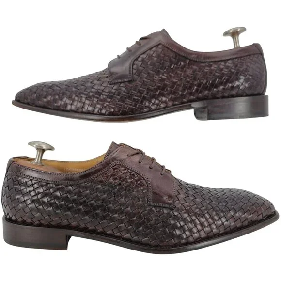 Paul Fredrick Italian Brown All Leather Woven Dress Shoes  display picture 2